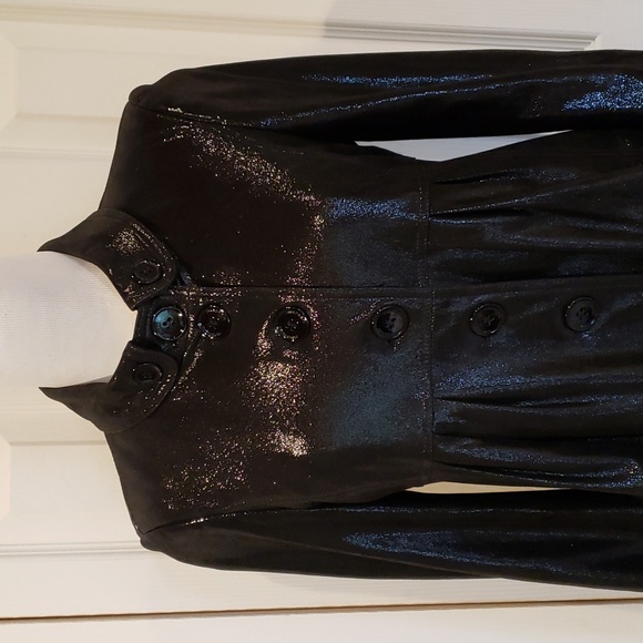 BURBERRY BLACK METALLIC GOATSKIN SUEDE SHIMMER LUXURY COAT US 4 SMALL - Picture 6 of 13